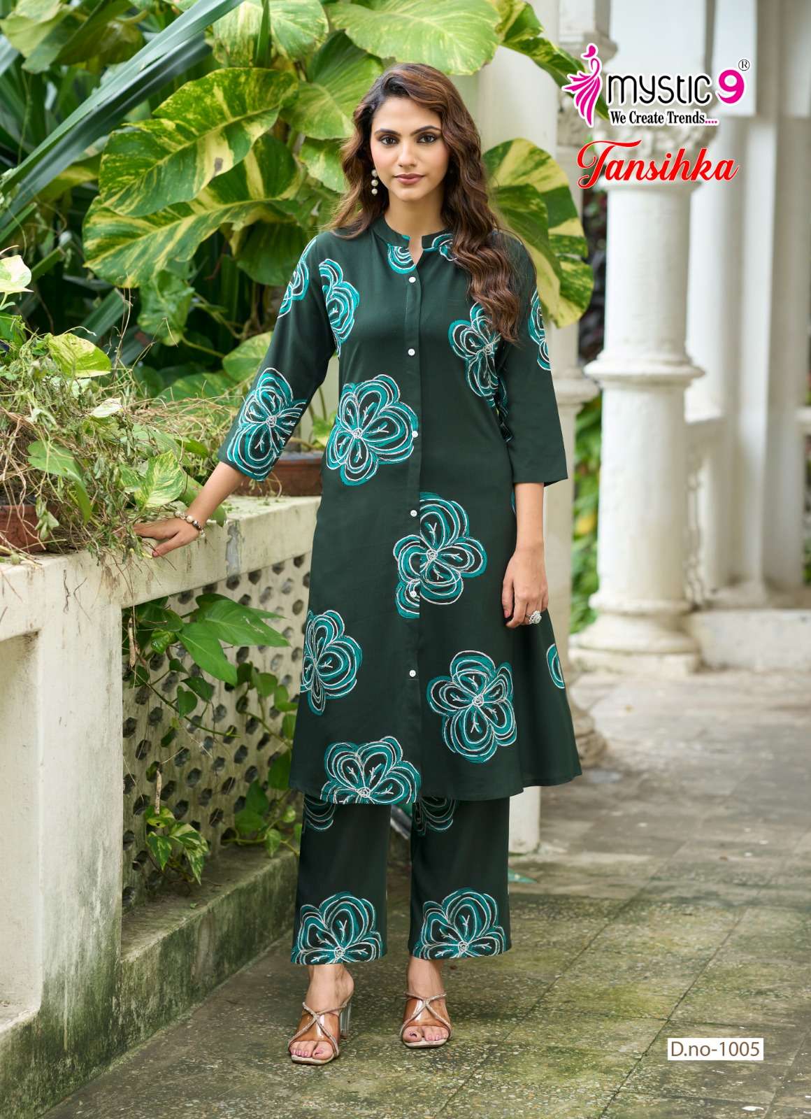 MYSTIC 9 TANISHKA VOL 1 HEAVY VISCOSE PRINT A LINE CUT CORD SET SURAT BRAND WHOLESALER 